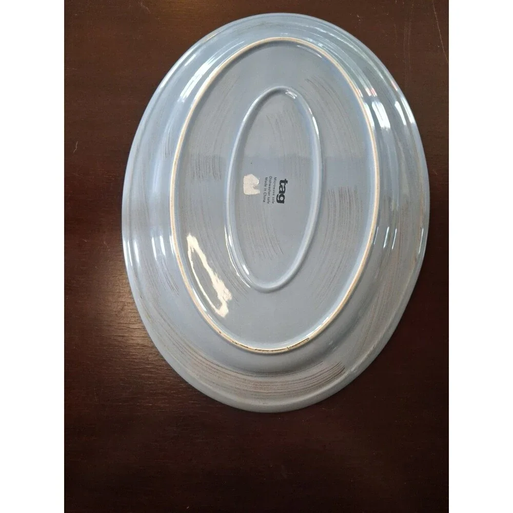 TAG Large Blue Ceramic OVAL Serving Tray Platter 18 